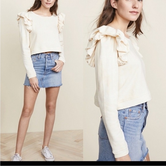 LoveShackFancy Cream Ruffle Sweatshirt - Picture 2 of 7